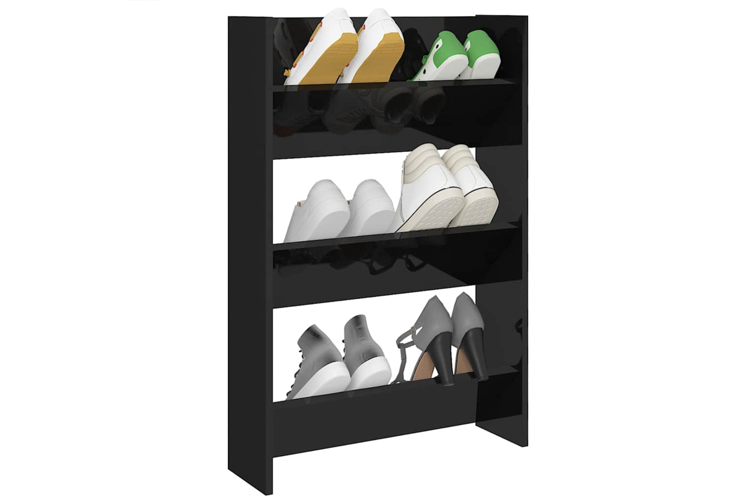 vidaXL 806773 Wall Shoe Cabinet High Gloss Black 60x18x90cm Engineered Wood-2