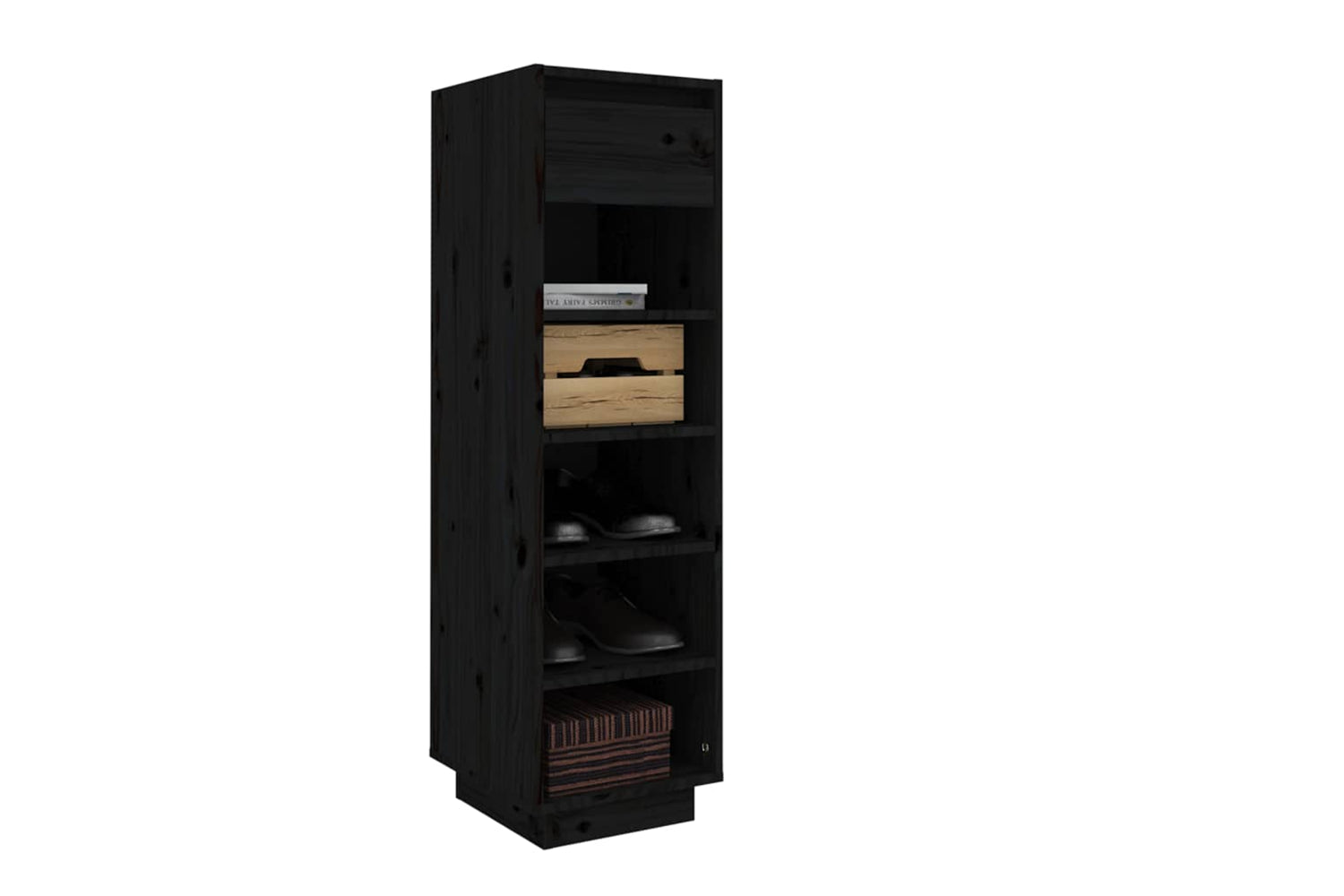 vidaXL Shoe Cabinet Black 34x30x105cm Solid Wood Pine-6