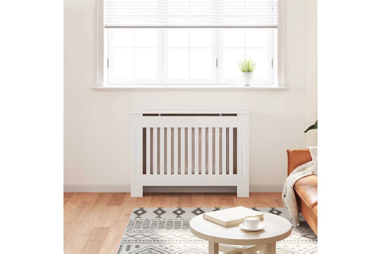 vidaXL White Mdf Radiator Cover Heating Cabinet 112cm-2