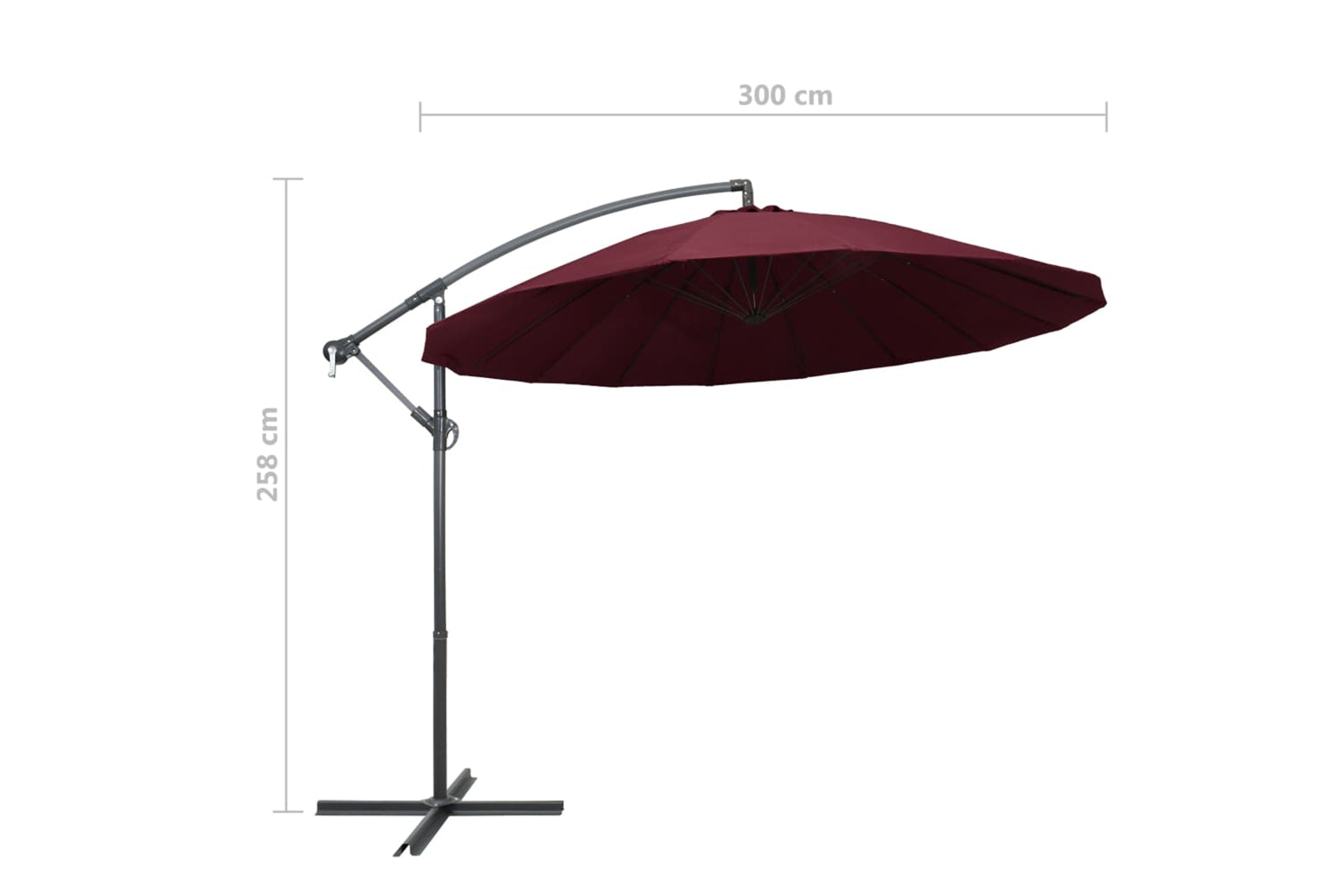 Vidaxl 47224 Hanging Parasol Burgundy 3 M Aluminium Pole-9