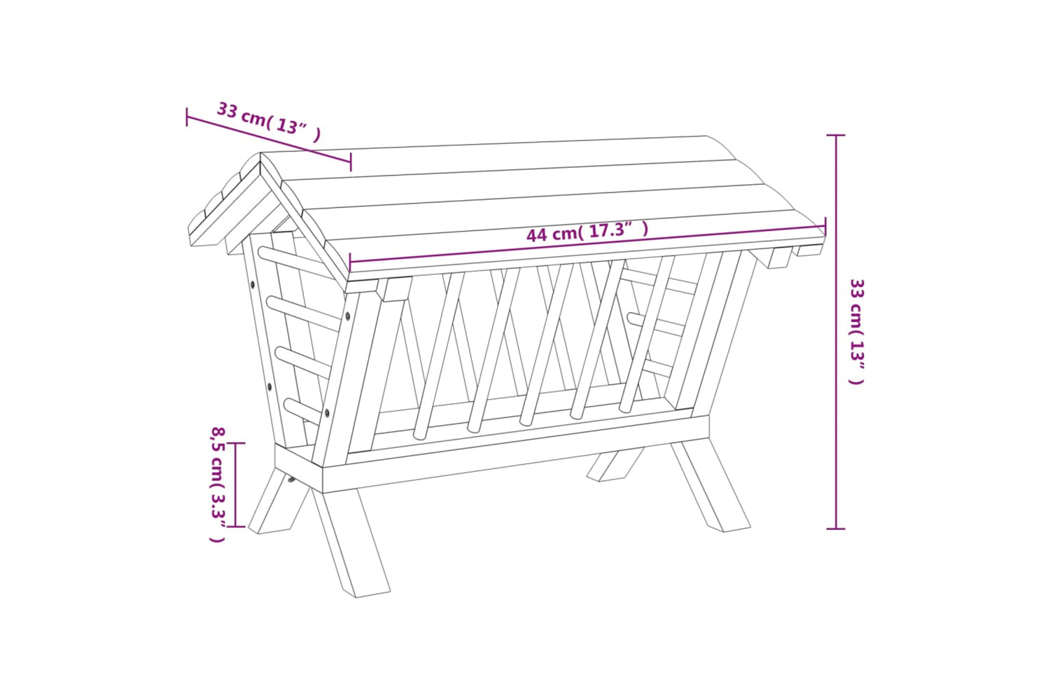 vidaXL 172425 Rabbit Hay Feeder 44x33x33cm Solid Wood Fir-7