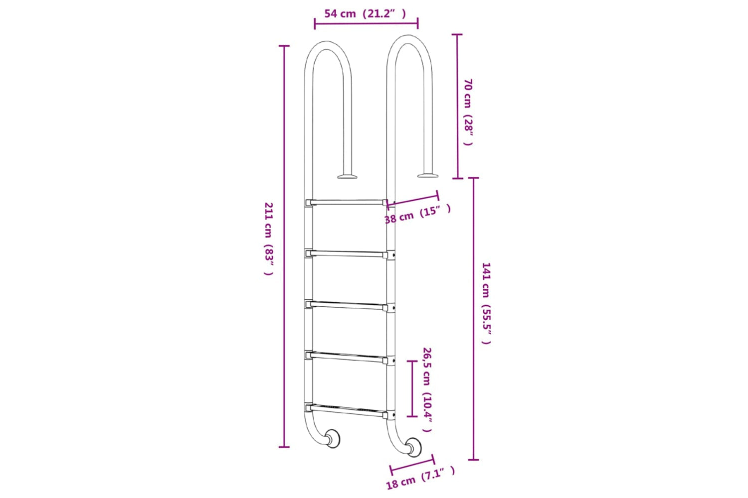 vidaXL 93460 Pool Ladder 54x38x211cm 304 Stainless Steel-5