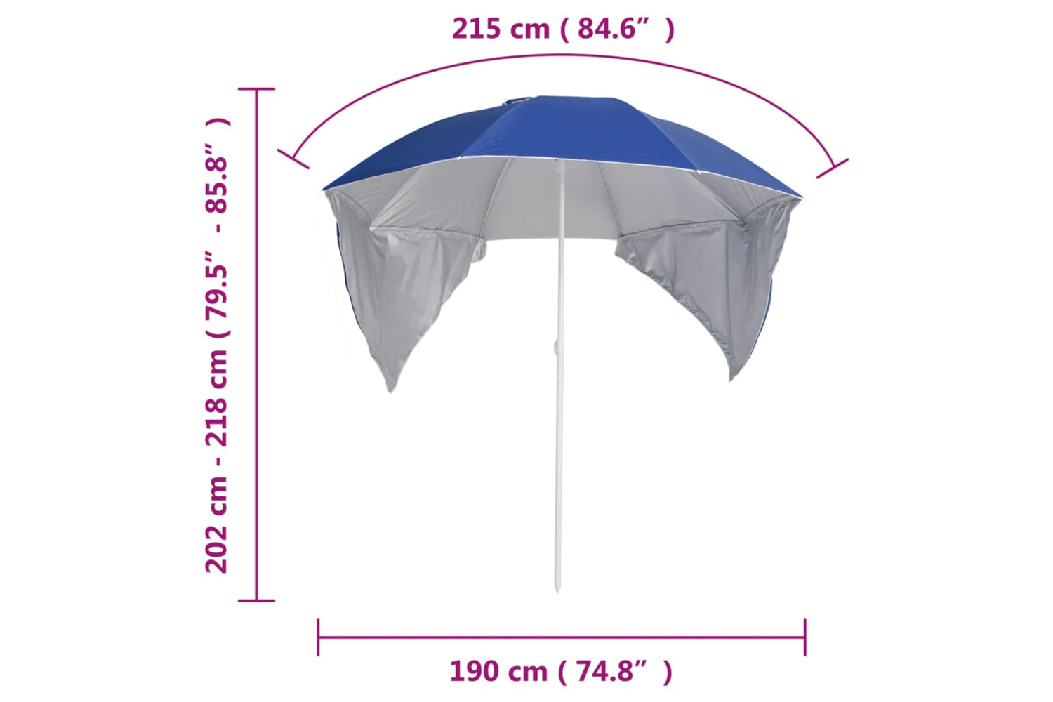 vidaXL 318837 Beach Umbrella With Side Walls Blue 215cm-9