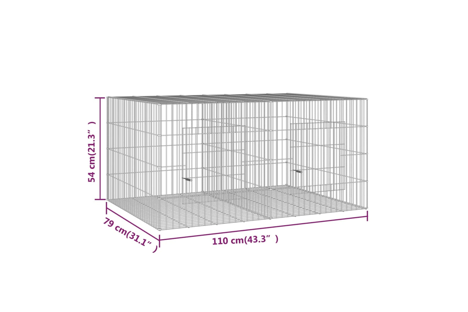 vidaXL 171568 2-panel Rabbit Cage 110x79x54cm Galvanised Iron-6