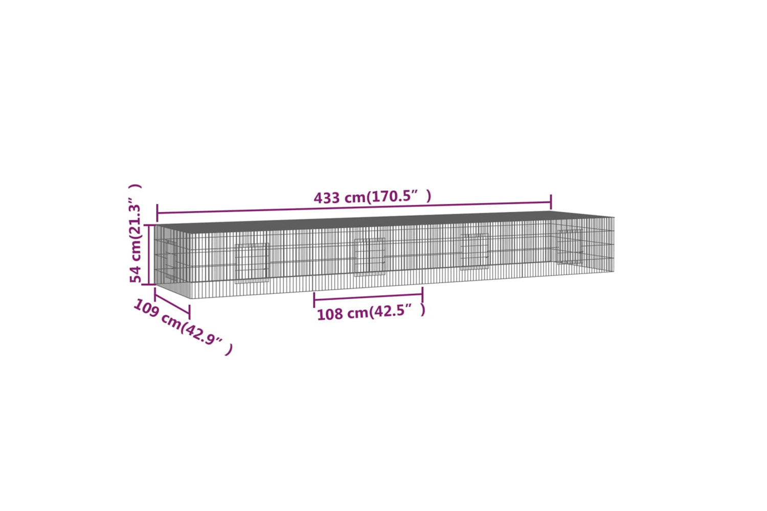 vidaXL 171565 4-panel Rabbit Cage 433x109x54cm Galvanised Iron-6