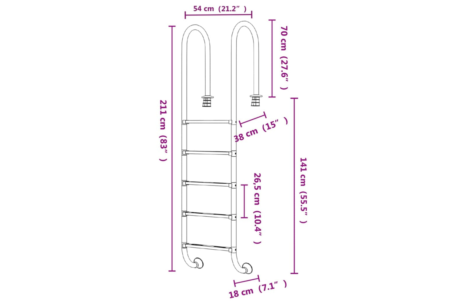 vidaXL 93454 Pool Ladder 54x38x211cm 304 Stainless Steel-5