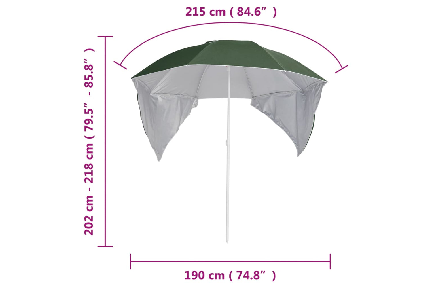 vidaXL 318838 Beach Umbrella With Side Walls Green 215cm-9