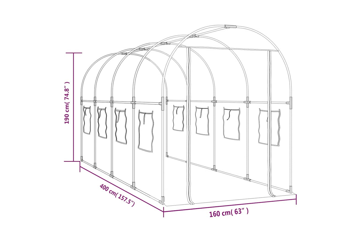 vidaXL 317247 Greenhouse Transparent 160x400x190cm Pvc&powder-coated Steel-5