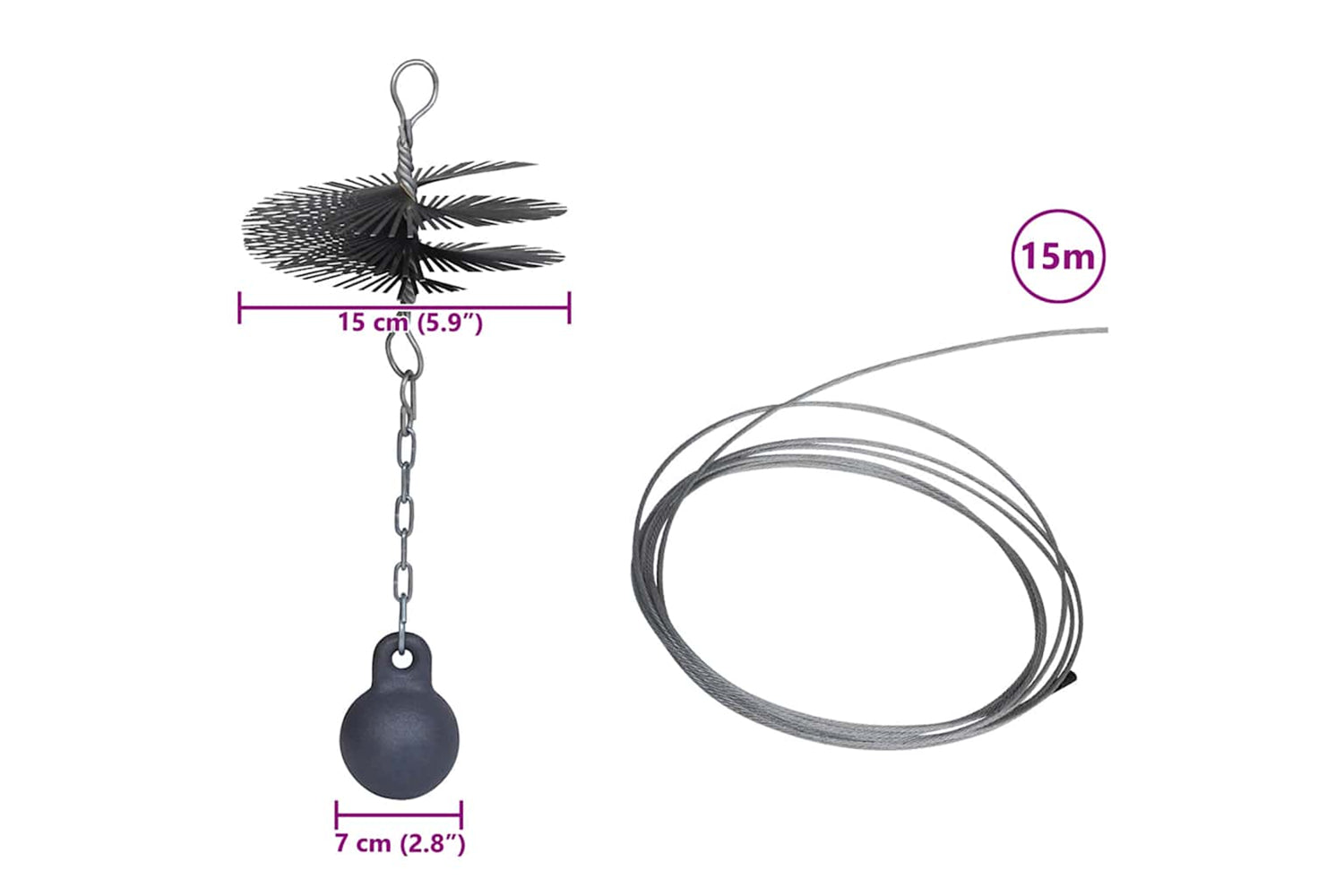 vidaXL 141271 Round Chimney Cleaning Brush Dia. 15cm-8