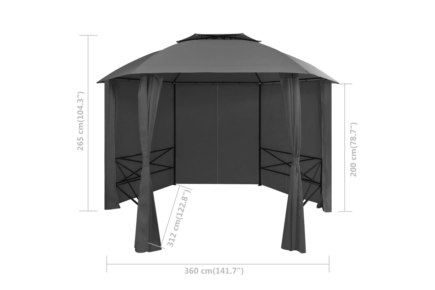 vidaXL 44766 Garden Marquee Pavilion Tent With Curtains Hexagonal 360x265cm-8