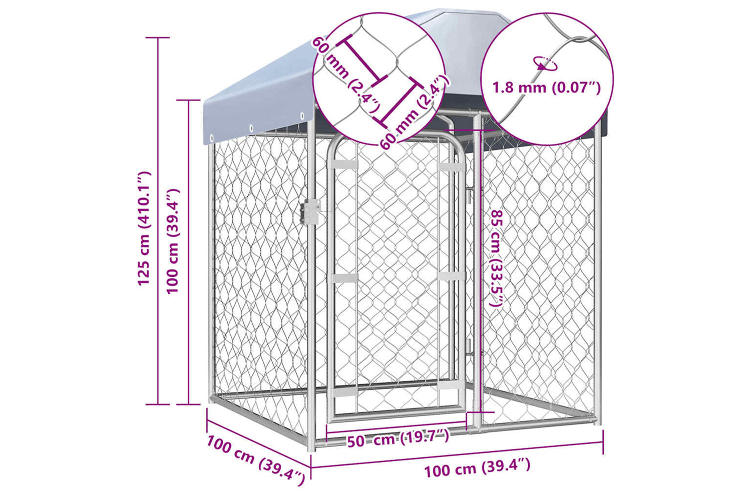 Vidaxl Outdoor Dog Kennel With Roof 100x100x125 Cm-5