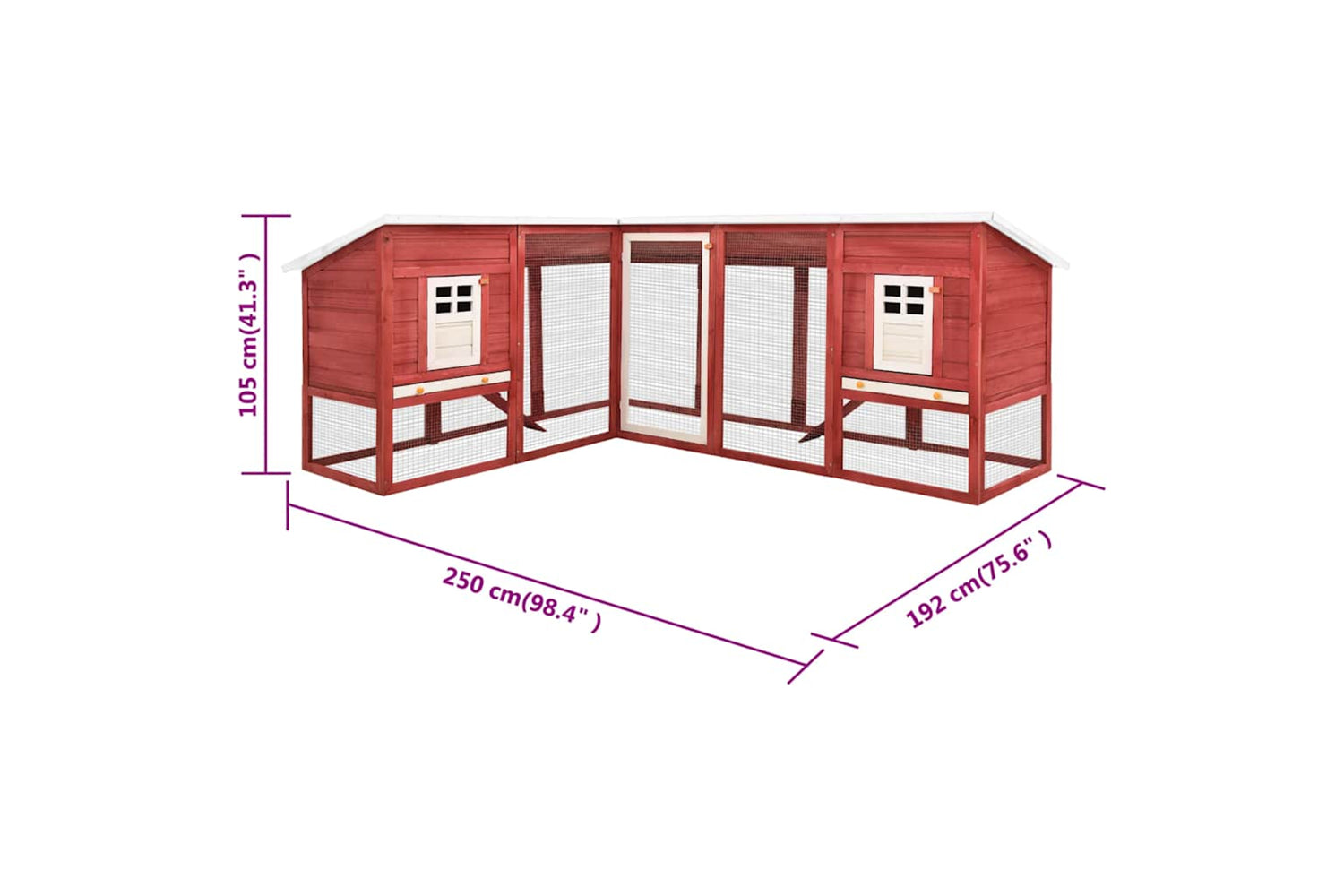 Vidaxl 170875 Outdoor Rabbit Hutch With Run Red And White Solid Fir Wood-9
