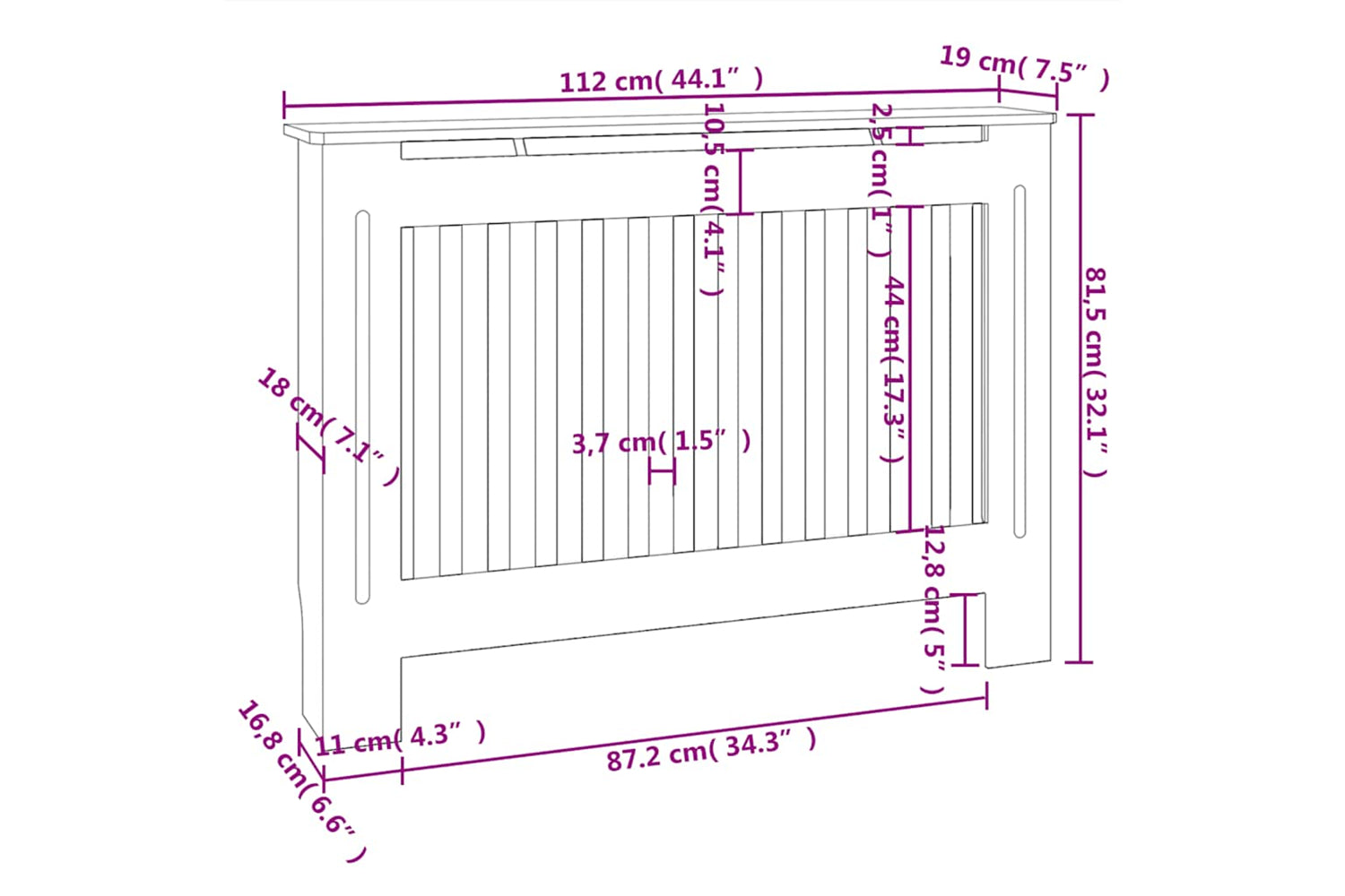 vidaXL Radiator Cover Black 112x19x81.5cm Mdf-8