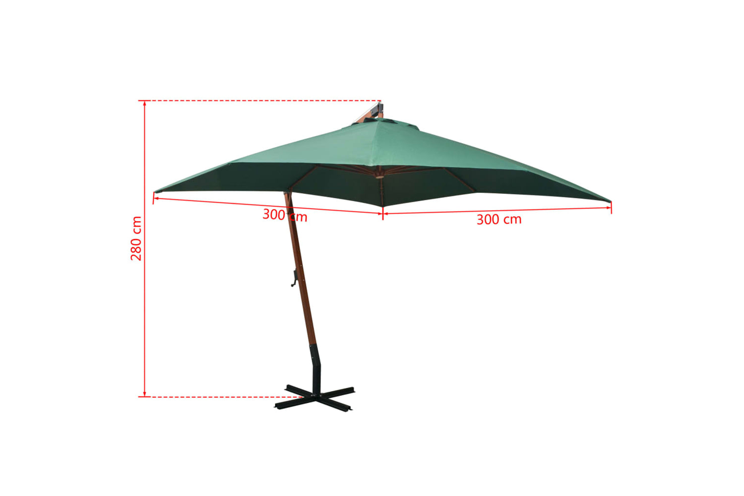 vidaXL 42967 Hanging Parasol 300x300cm Wooden Pole Green-8