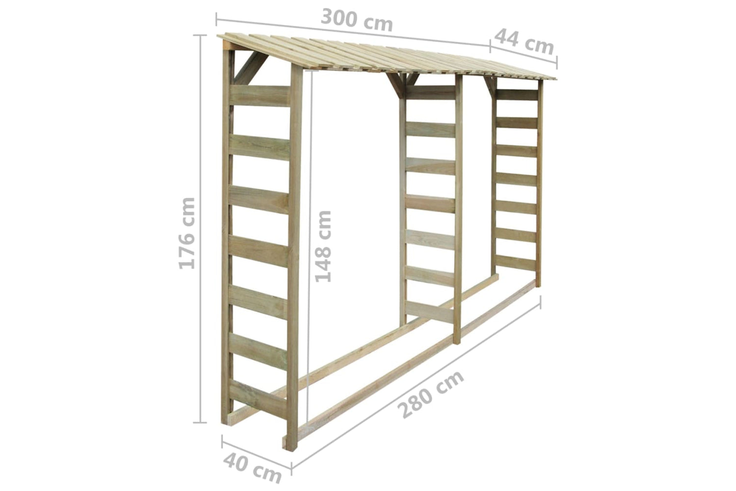 vidaXL 42957 Double Firewood Storage Shed 300x44x176cm Impregnated Pinewood-4
