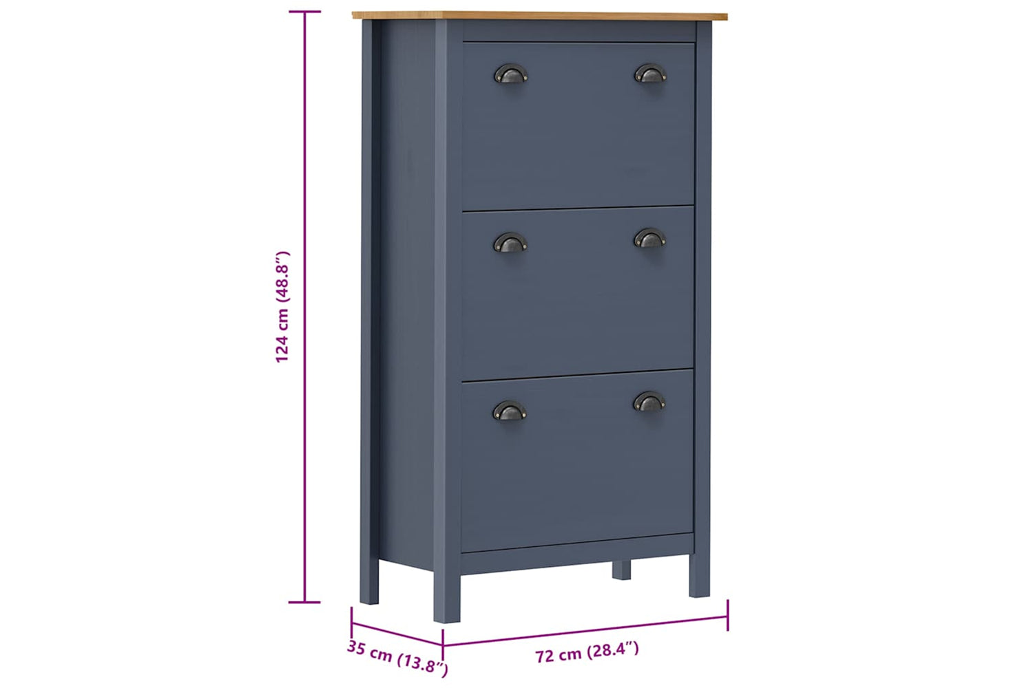 vidaXL 289005 Shoe Cabinet Hill Grey 72x35x124cm Solid Pine Wood-4