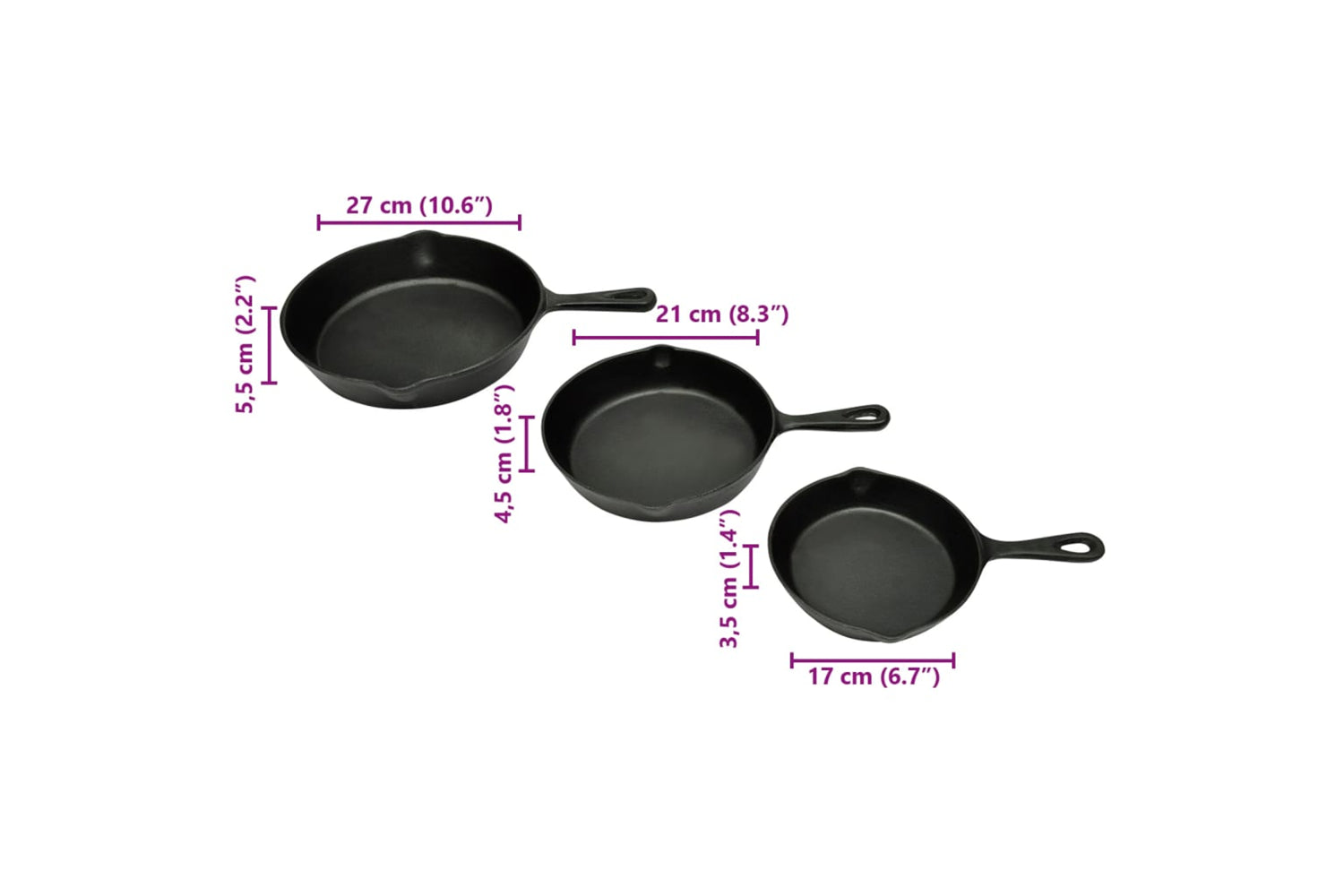 Vidaxl 50122 Set Of 3 Bbq Steak Pans Cast Iron-4