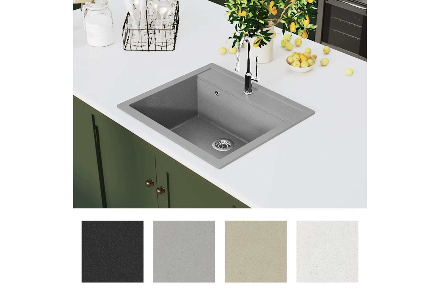 Vidaxl Granite Kitchen Sink Single Basin Grey-5
