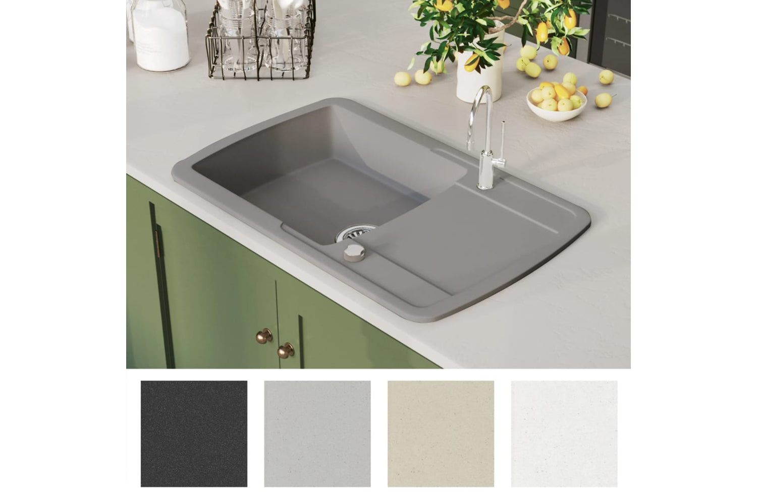 Vidaxl Granite Kitchen Sink Single Basin Grey-2