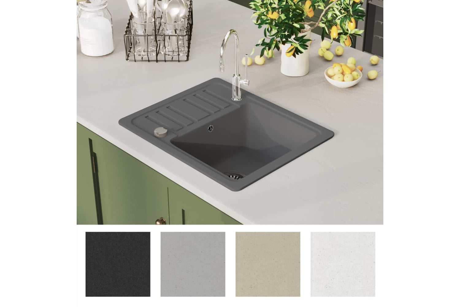Vidaxl Granite Kitchen Sink Single Basin Grey-5