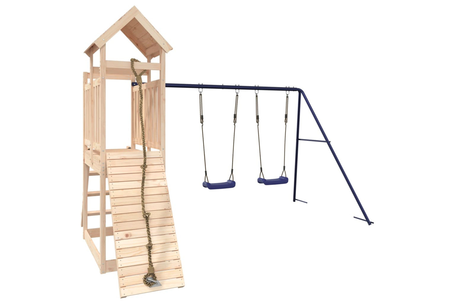 Vidaxl 3155873 Playhouse With Swings Climbing Wall Solid Wood Pine-3