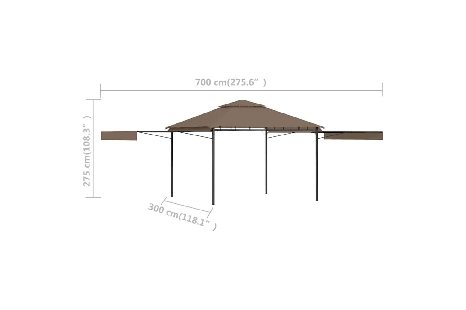 Vidaxl 312268 Gazebo With Double Extending Roofs 3x3x2.75 M Taupe 180g/mâ²-9