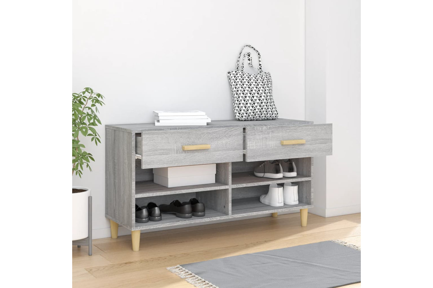 vidaXL 817568 Shoe Cabinet Grey Sonoma 102x35x55cm Engineered Wood-2