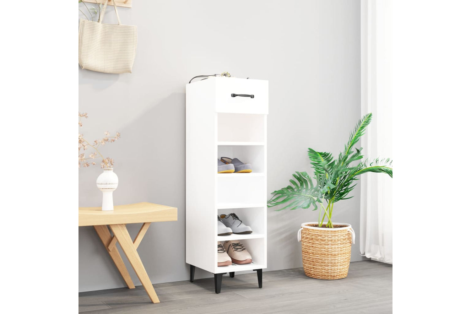 vidaXL 812813 Shoe Cabinet High Gloss White 30x35x105cm Engineered Wood-2