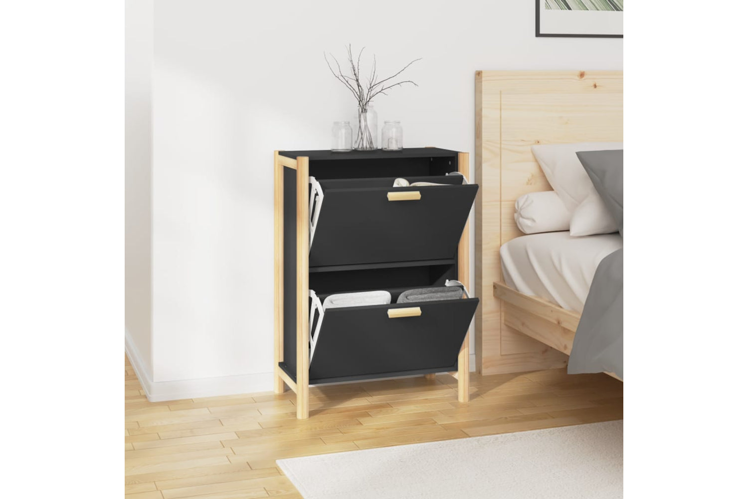 vidaXL 345685 Shoe Cabinet Black 57.5x33x80cm Engineered Wood-3