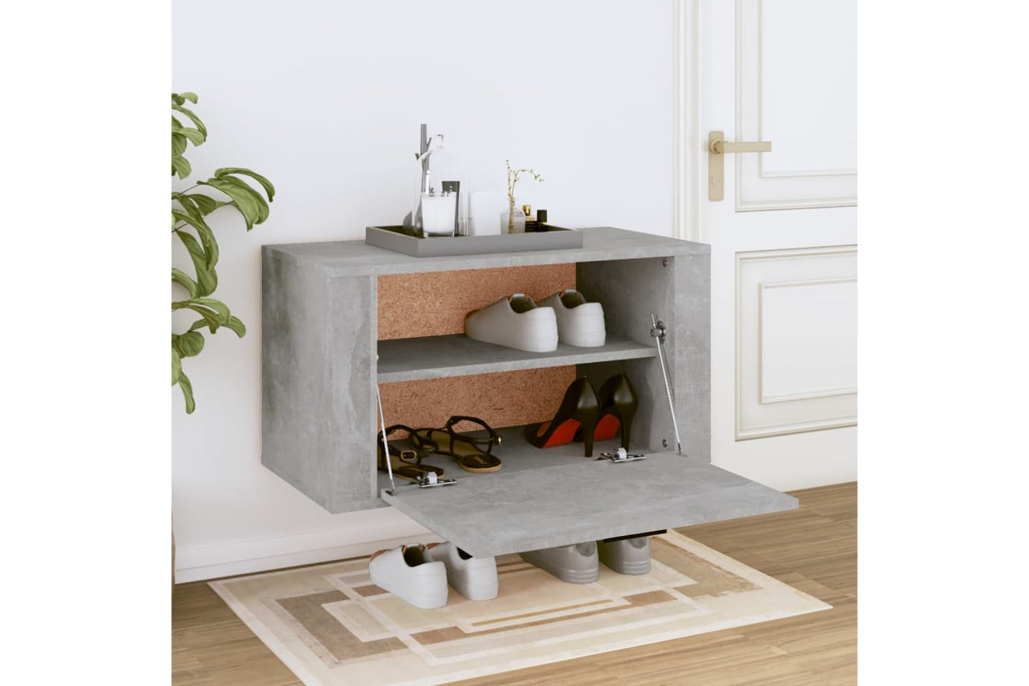 vidaXL 821016 Wall-mounted Shoe Cabinet Concrete Grey 70x35x38cm Engineered Wood-2