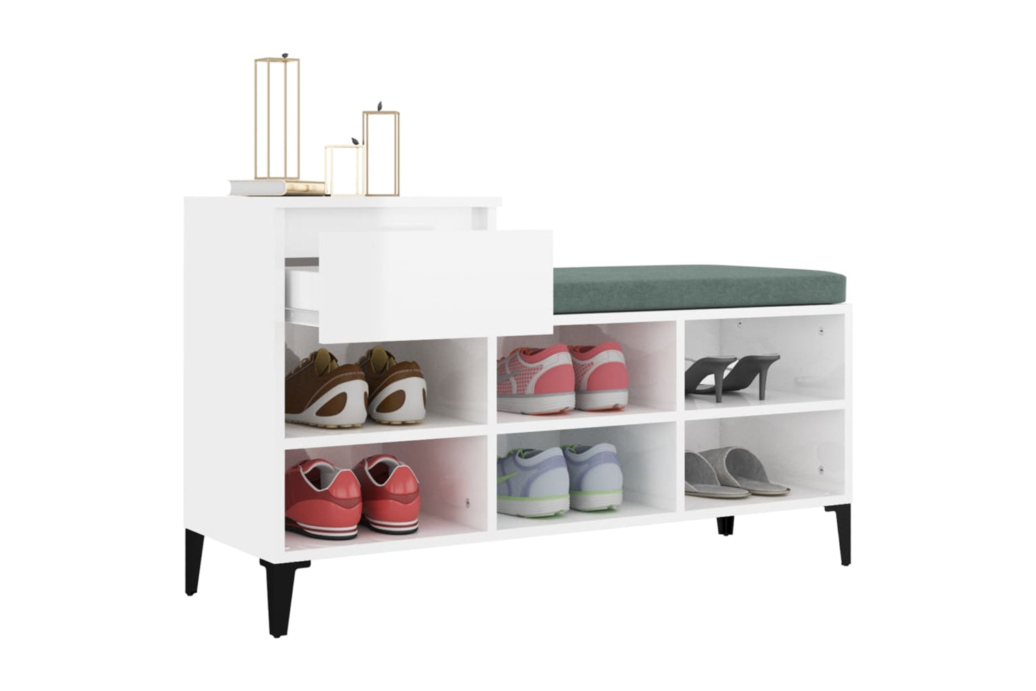 vidaXL 821214 Shoe Cabinet High Gloss White 102x36x60cm Engineered Wood-4