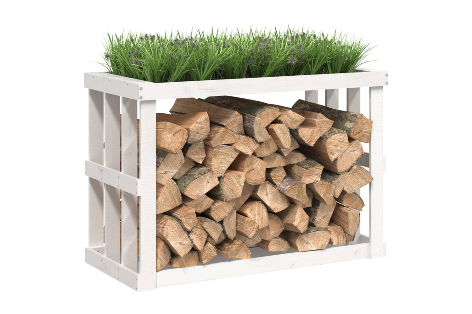 vidaXL 822632 Outdoor Log Holder White 108x52x74cm Solid Wood Pine-3