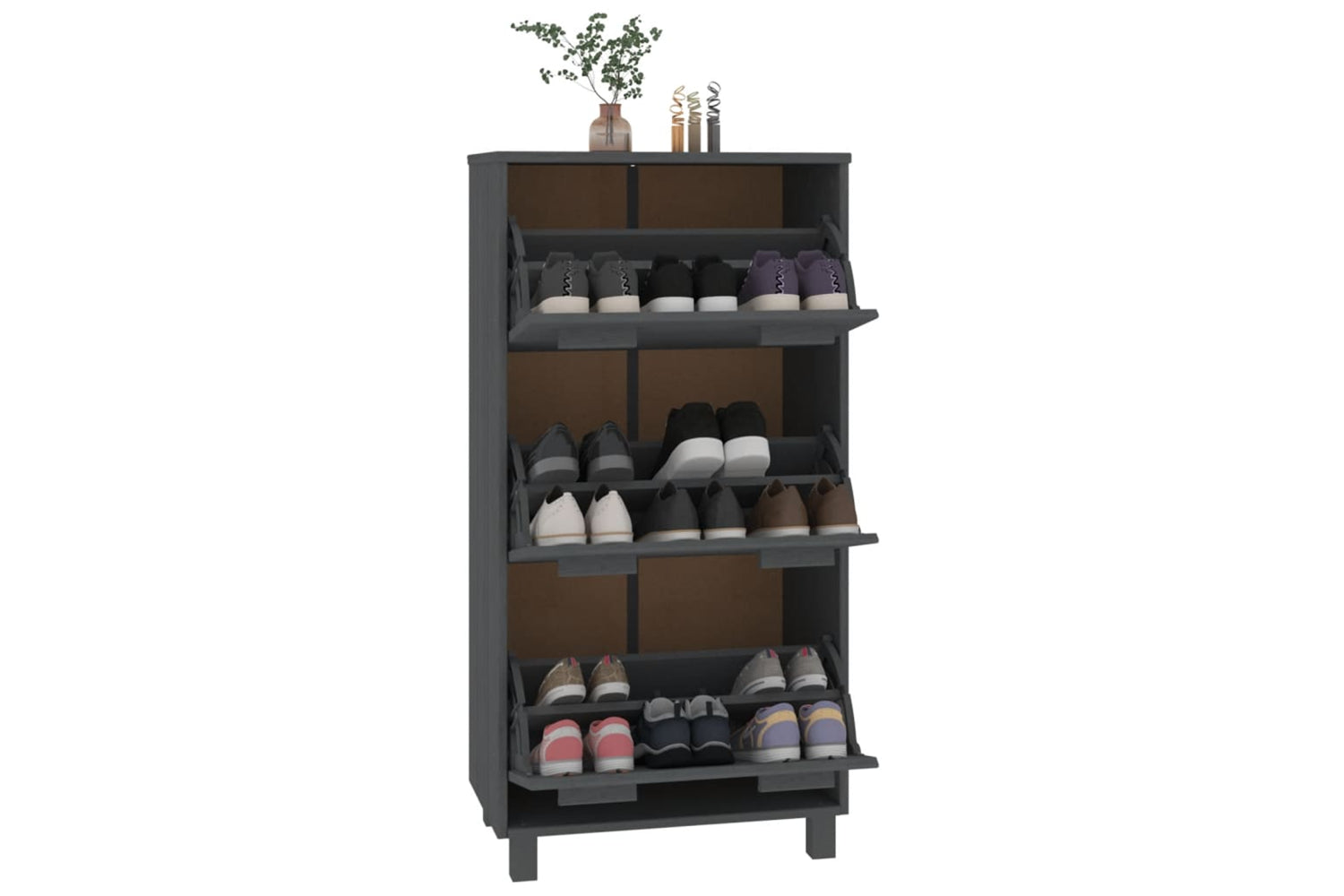 vidaXL Shoe Cabinet Hamar Dark Grey 59.5x35x117cm Solid Wood Pine-6