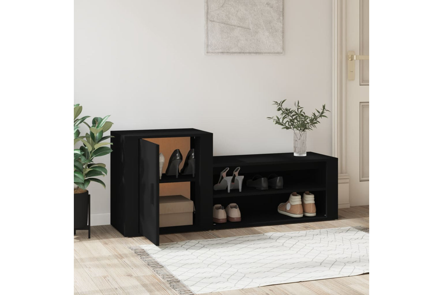 vidaXL 816745 Shoe Cabinet Black 130x35x54cm Engineered Wood-2