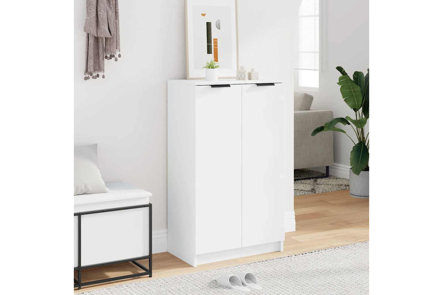 Vidaxl 811439 Shoe Cabinet White 59x35x100 Cm Engineered Wood-3