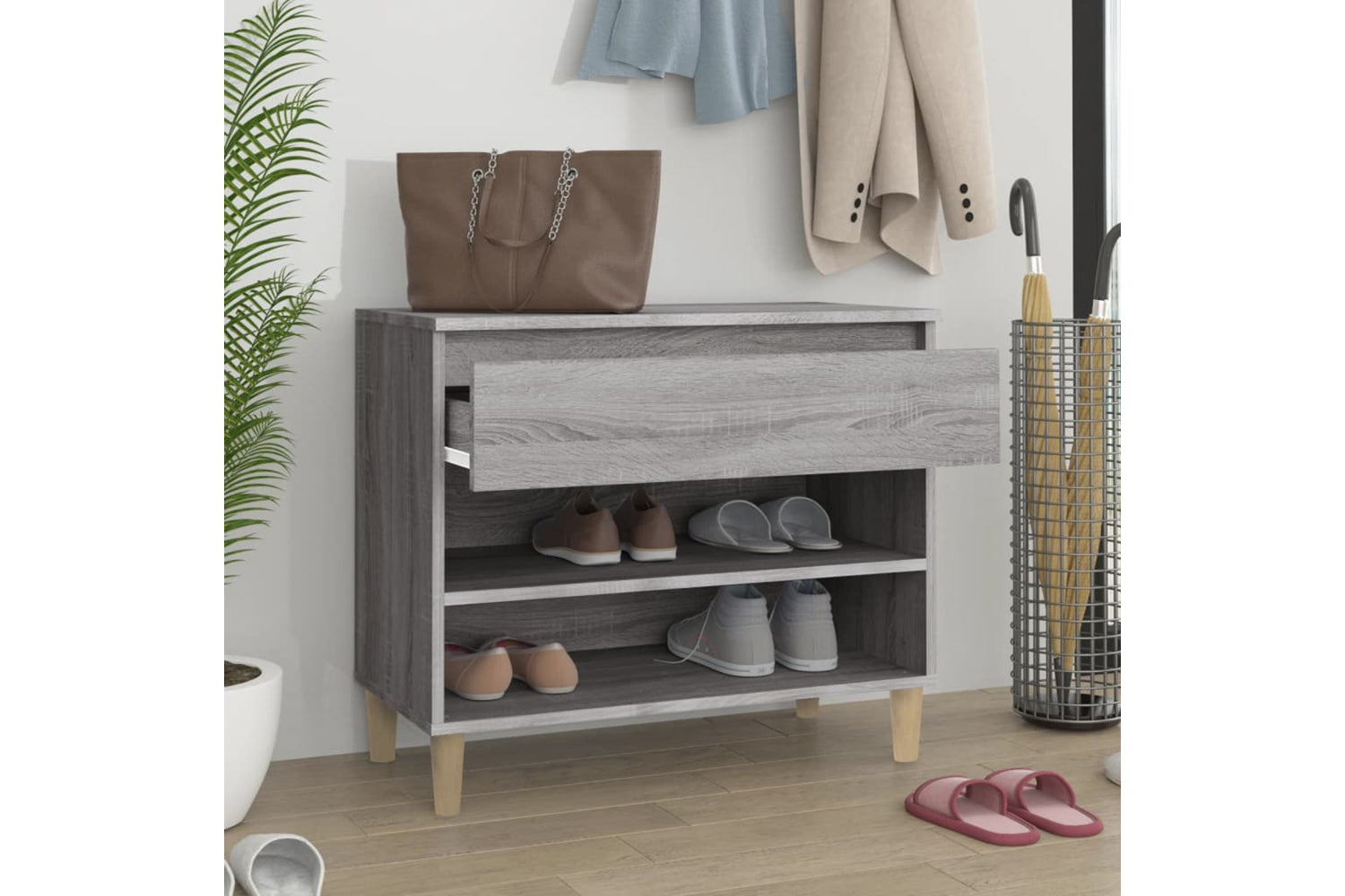 vidaXL 819762 Shoe Cabinet Grey Sonoma 70x36x60cm Engineered Wood-2
