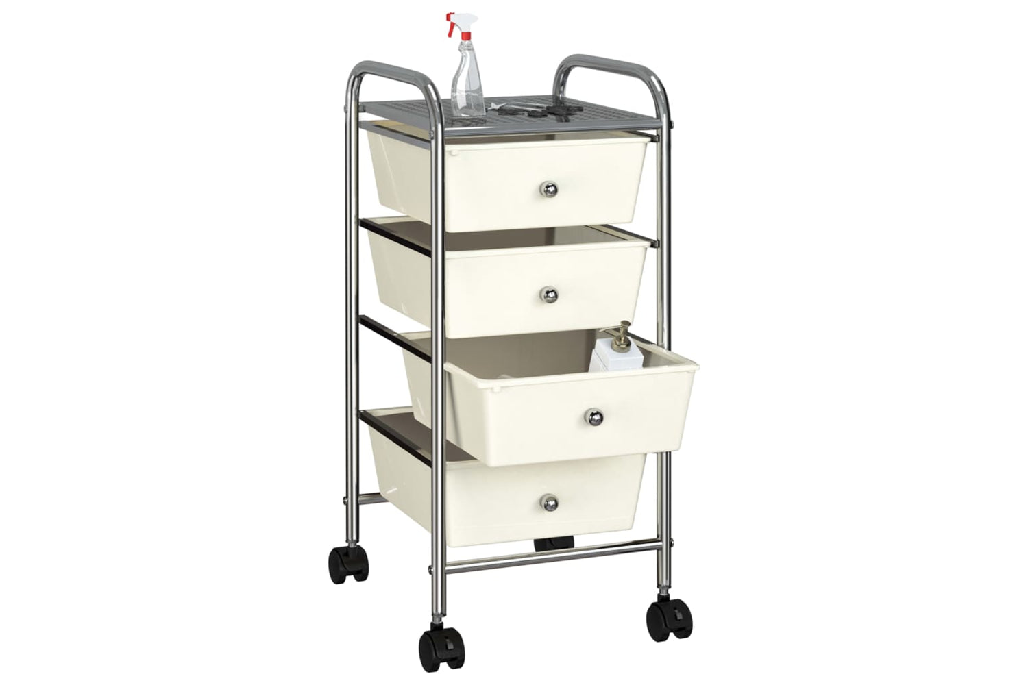 Vidaxl 320399 4-drawer Mobile Storage Trolley White Plastic-3