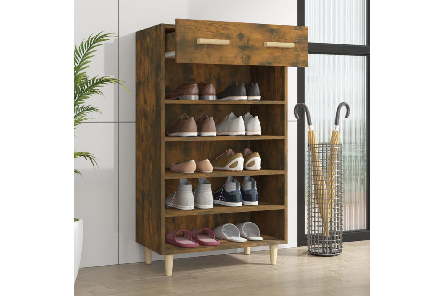 vidaXL 817555 Shoe Cabinet Smoked Oak 60x35x105cm Engineered Wood-2