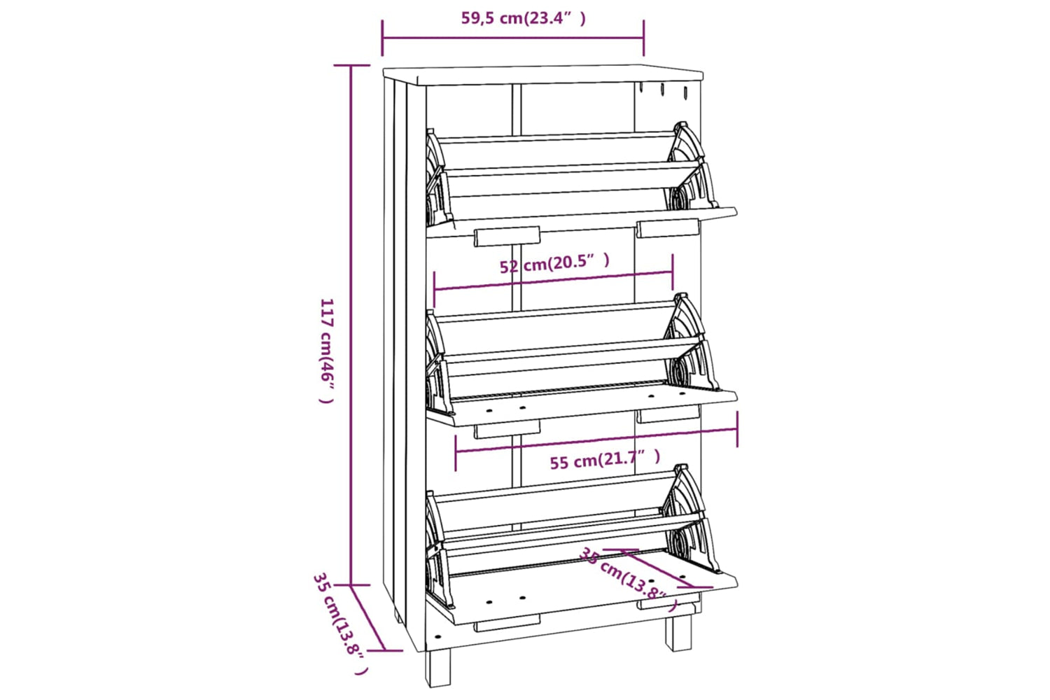 vidaXL Shoe Cabinet Hamar Dark Grey 59.5x35x117cm Solid Wood Pine-8