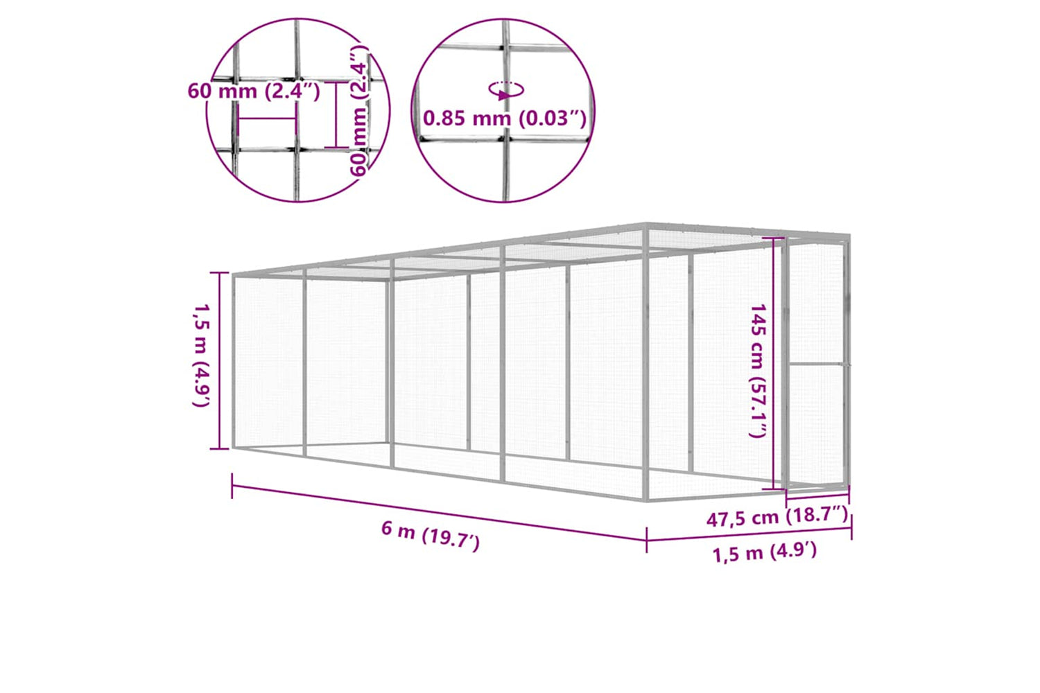 Vidaxl Cat Cage 6x1.5x1.5 M Galvanised Steel-5