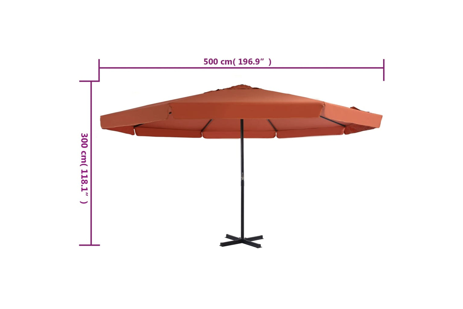 vidaXL 44477 Outdoor Parasol With Aluminium Pole 500cm Terracotta-7