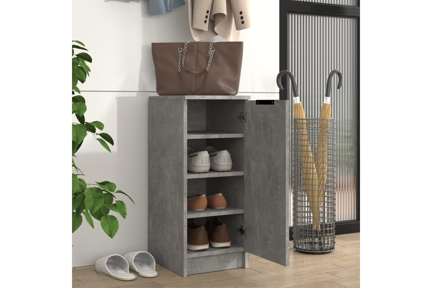 vidaXL 811416 Shoe Cabinet Concrete Grey 30x35x70cm Engineered Wood-2