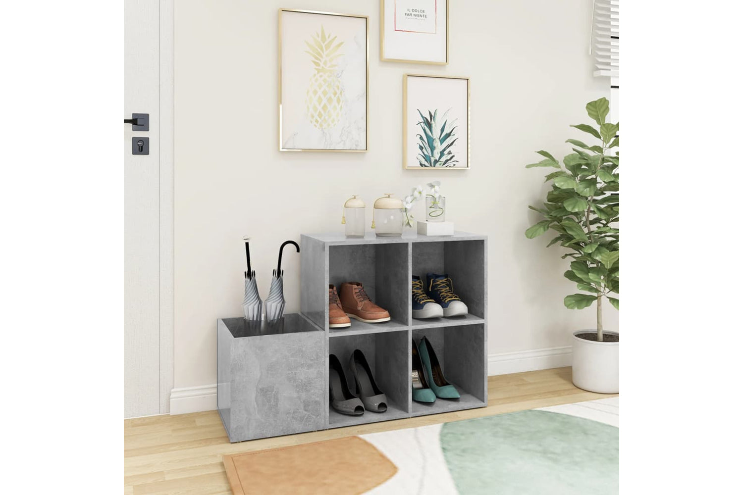 vidaXL 808255 Hall Shoe Cabinet Concrete Grey 105x35.5x70cm Engineered Wood-2