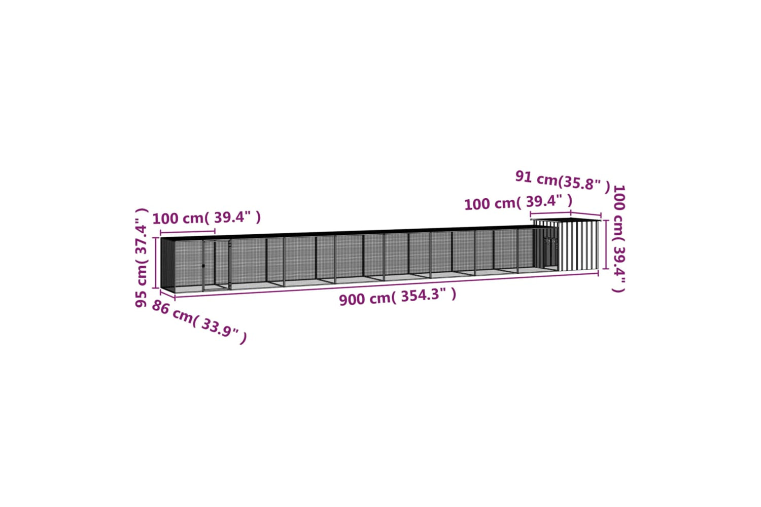vidaXL 3106466 Chicken Cage Grey 900x91x100cm Galvanised Steel-5