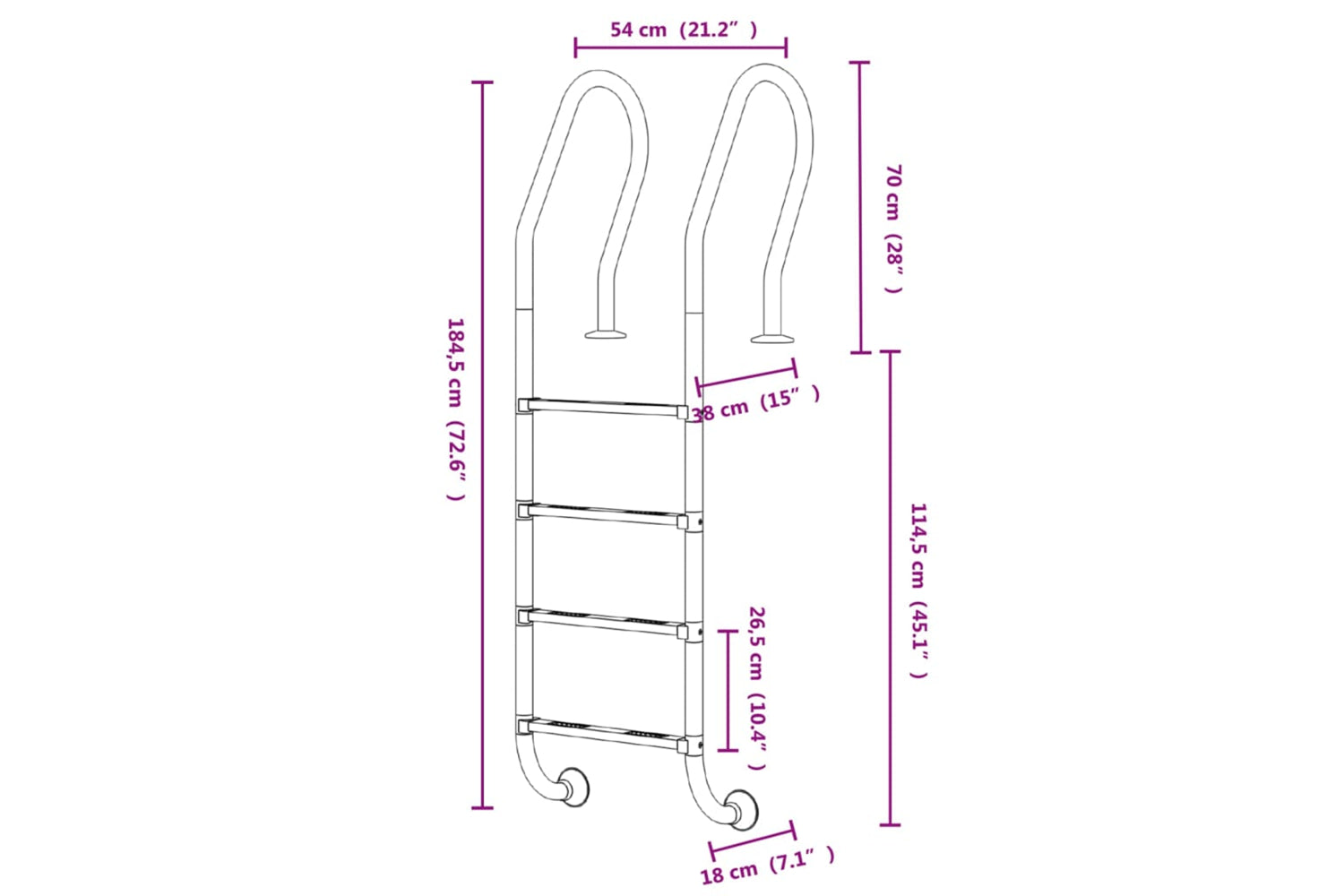vidaXL 93462 Pool Ladder 54x38x184.5cm 304 Stainless Steel-5