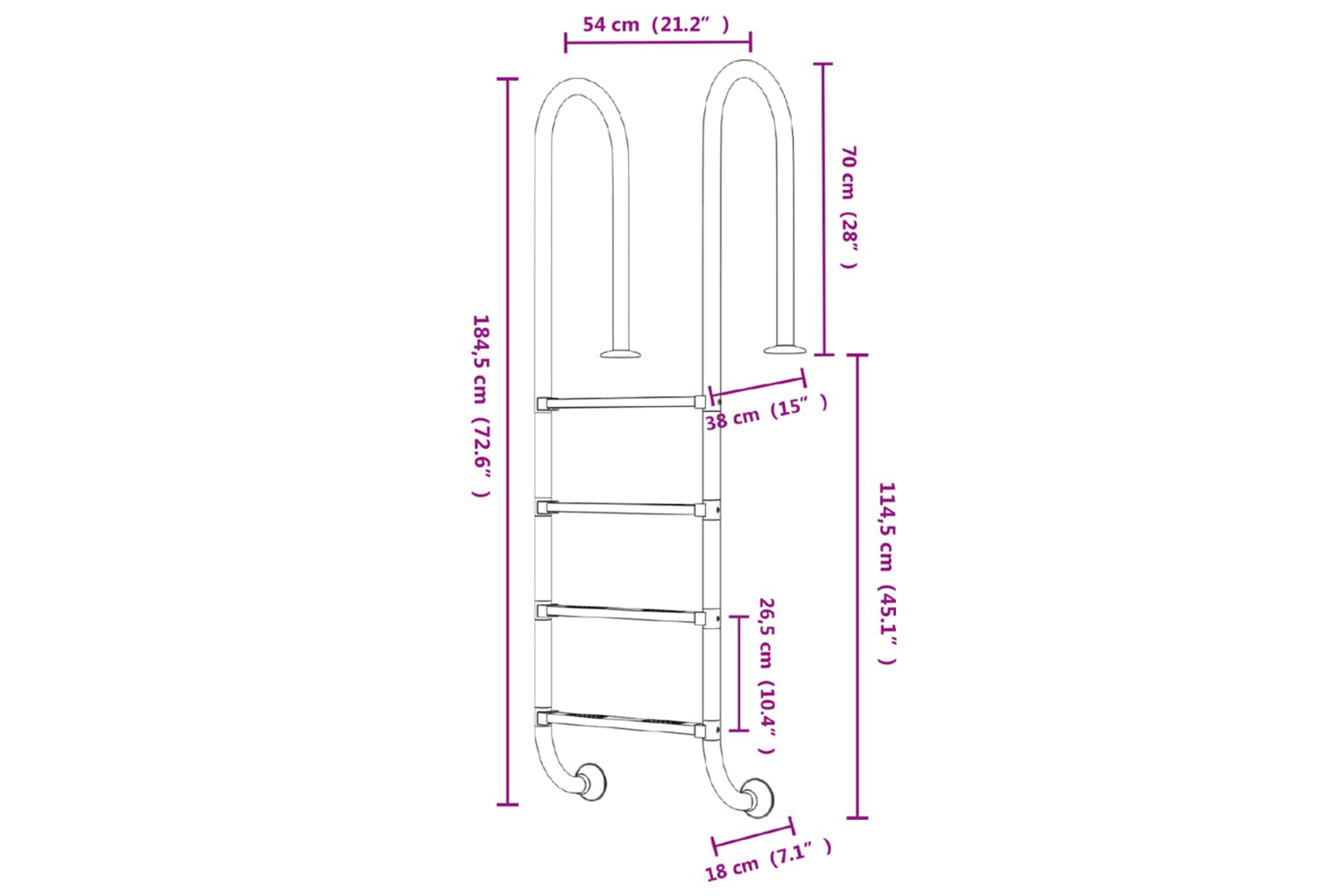 vidaXL 93459 Pool Ladder 54x38x184.5cm 304 Stainless Steel-5