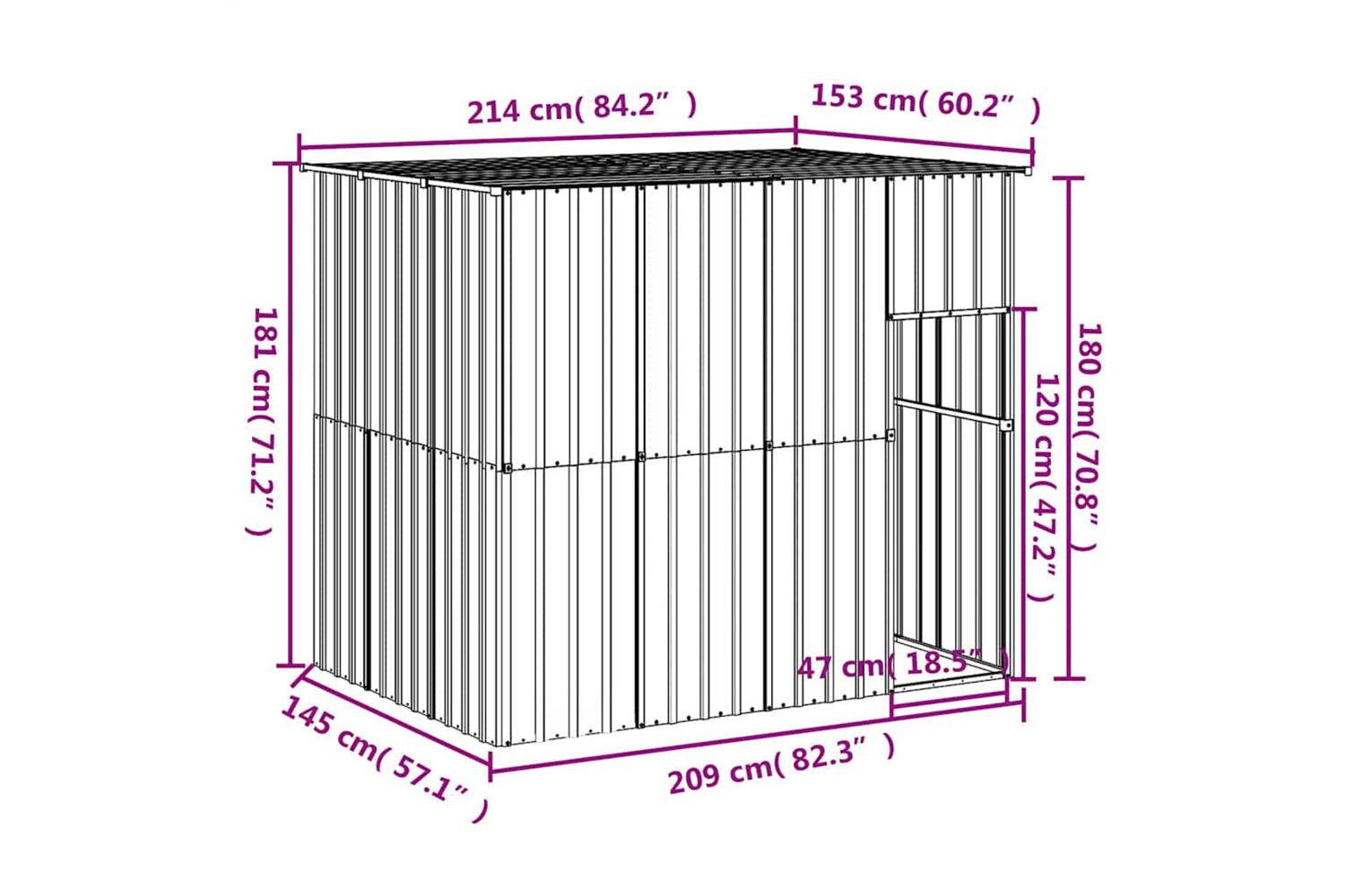 vidaXL 172371 Dog House With Roof Anthracite 214x153x181cm Galvanised Steel-4
