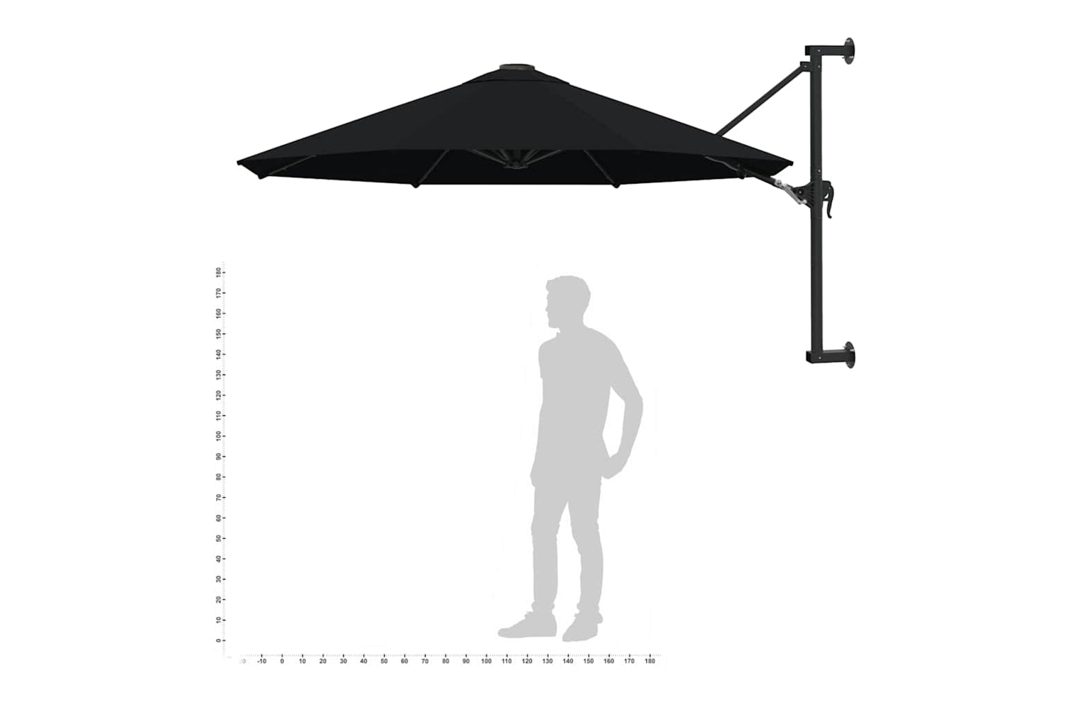 vidaXL Wall-mounted Parasol With Metal Pole 300cm Black-9