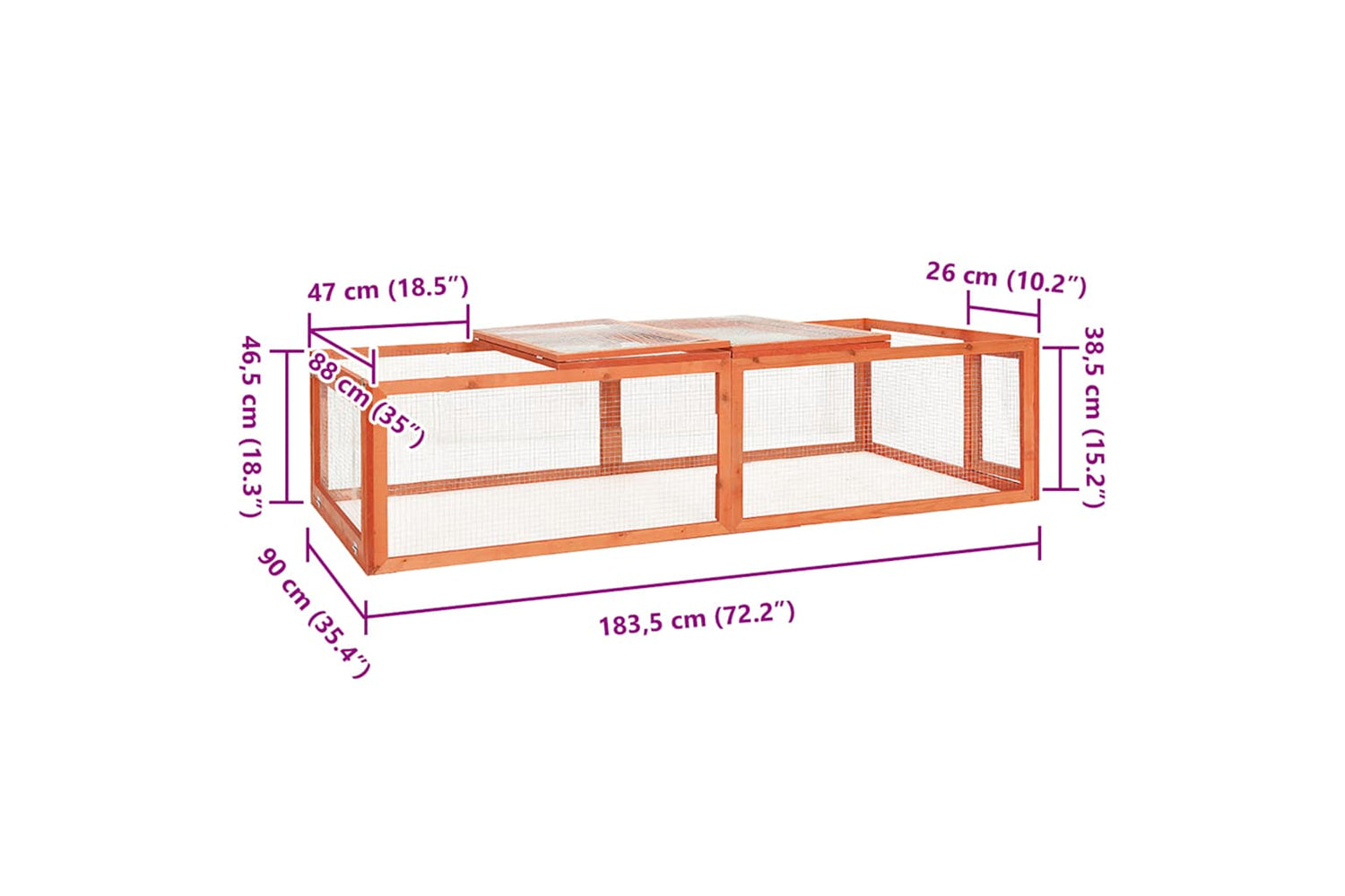 vidaXL 170877 Rabbit Hutch 183x90x46.5cm Solid Firwood-7