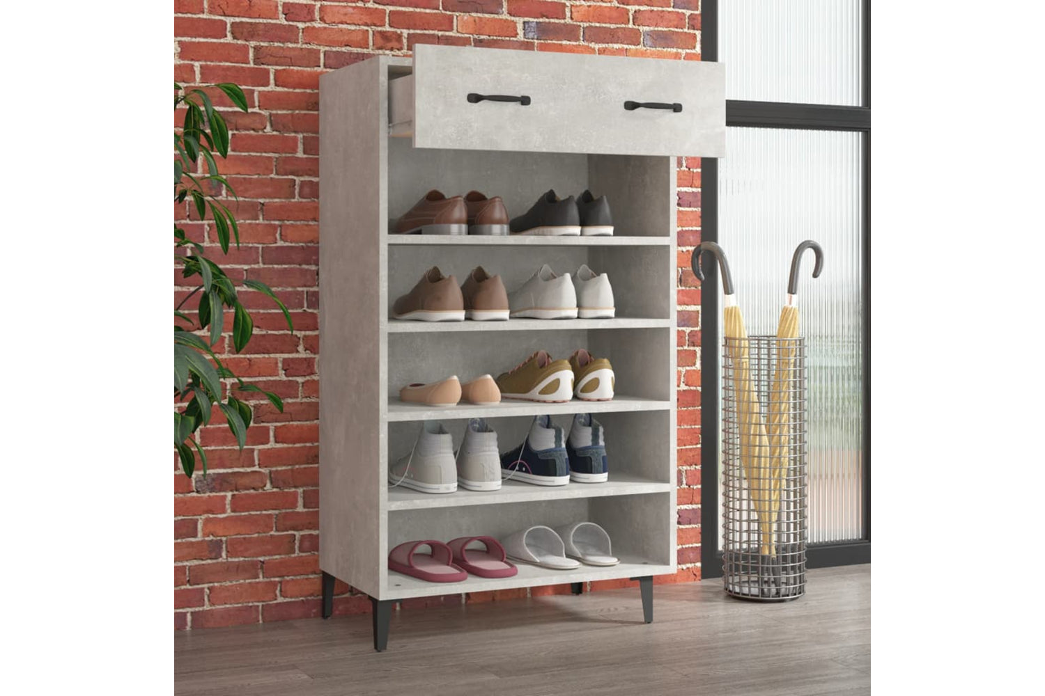 vidaXL 812793 Shoe Cabinet Concrete Grey 60x35x105cm Engineered Wood-2